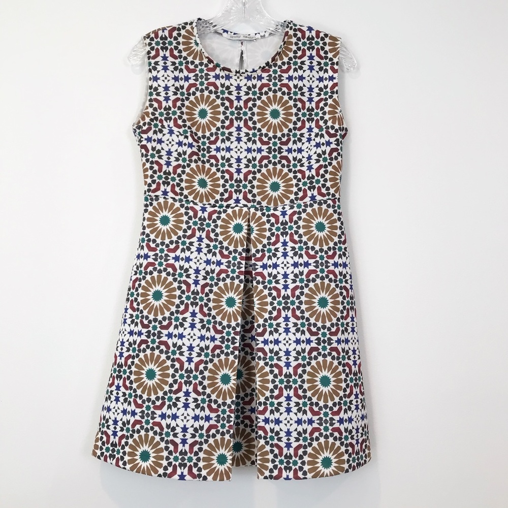 Zara Dress Fit And Flare Scuba Moroccan Print